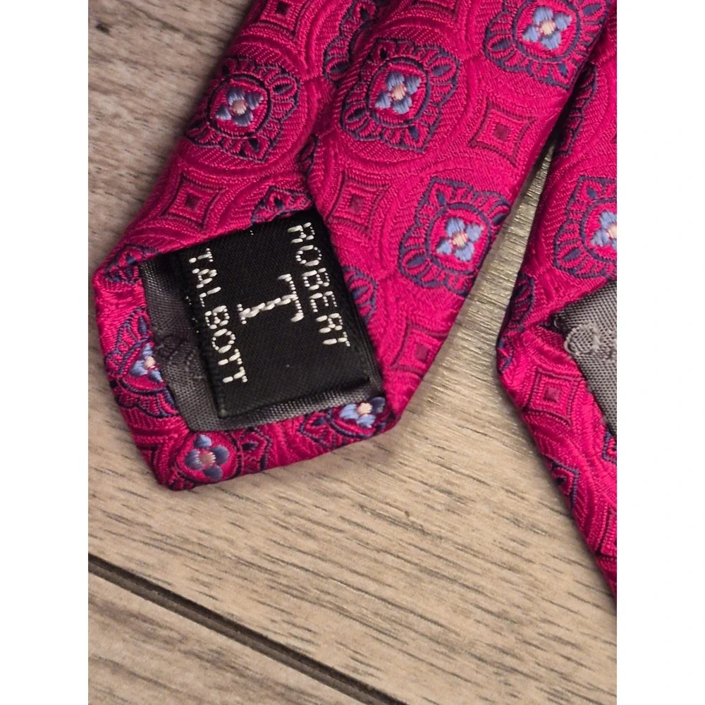 Robert Talbott Nordstrom Mens Silk Tie Magenta Pink Red Geometric‎ Pattern